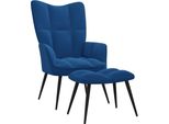 Syfax™ Poltrona Relax Con Poggiapiedi Blu In Velluto