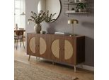 Credenza HWC-P49, Mobile Cassettiera Con Ante Credenza Vani Portaoggetti, Fronte In Poly Rattan Mdf Melaminico 80X160X40Cm ~ Marrone