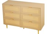 Succebuy Cassettiera In Rattan Con 6 Cassetti, Maniglie E Gambe In Metallo, Mobile Moderno Per Camera Da Letto, Soggiorno E Corridoio (120 X 39,5 X 85,4 Cm) Armadio