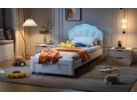Letto Floreale Proximax 90×200 Cm In Bianco - Con Testata A Led E Cassetto Alla Pediera - Elegante Design In Velluto - Ideale Per Camere Da Letto O Stanze Per Ragazzi