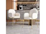 Set Di 2 Sedie Da Sala Da Pranzo Merax Con Gambe Color Oro, Bracciolo, Sedia Da Sala Da Pranzo, Sedia Imbottita Teddy, Sedie Da Cucina, Sedia Lounge, Sedia Da Toilette, Beige