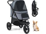 Costway Passeggino Pieghevole Per Cani, Passeggino Per Cani Fino A 25 Kg, Passeggino Per Gatti A 3 Ruote, Passeggino Per Animali Domestici Con Tettuccio Parasole Regolabile, Finestra A Rete, Cestino E Cuscino, Grigio