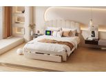 Letto Matrimoniale Proximax 140×200 Cm - Morbido Tessuto Teddy Con Testata Usb - Cassetto Alla Pediera - Letto Confortevole Per Camera Da Letto O Stanza Degli Ospiti, Beige