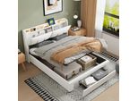 Letto A Pressione A Gas Proximax 160×200 Cm In Bianco Panna - Con Contenitore Nella Testata E Cassetto Nella Pediera - Funzione Led E Usb - Ideale Per Camere Da Letto
