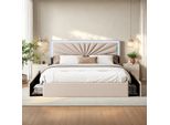 Letto Imbottito Proximax 160×200 Cm Con Testiera A Led - Letto In Tessuto Con 4 Cassetti Per Camera Da Letto O Camera Degli Ospiti, Beige