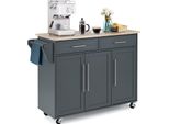 Costway Carrello Da Cucina Su Rotelle, Carrello Di Servizio Con Piano Di Lavoro, 2 Cassetti, Porta Coltelli E Asciugamani, Carrello Da Cucina In Legno, Mobile Da Cucina (Grigio)