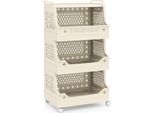 Costway Carrello Pieghevole Con Rotelle, Carrello Da Bagno A 4 Ripiani Con Maniglia E Gancio, Carrello Portaoggetti, Carrello Laterale In Plastica, Carrello Portabiancheria