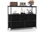 Cassettiera Costway Con 5 Cassetti E Ripiani In Tessuto, Cassettiera Con Piano In Legno E Struttura In Metallo, Mobile Contenitore, 100 × 30 × 80 Cm, Nero