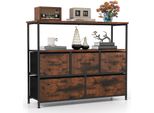 Cassettiera Costway Con 5 Cassetti In Tessuto E Ripiani, Cassettiera Con Piano In Legno E Struttura In Metallo, Mobile Contenitore, 100 × 30 × 80 Cm, Marrone