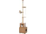Costway Tiragraffi A Soffitto, 257-276 Cm, Albero Per Gatti Con Casetta Per Gatti, Piattaforme, Capsula Spaziale, Tiragraffi In Sisal E Corda, Tiragraffi Per Gatti, Marrone