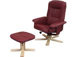 Poltrona Relax M56, Poltrona Tv Poltrona Tv Con Sgabello Pouf, Similcuoio, Legno Di Eucalipto ® ~ Bordeaux