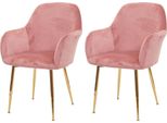 Set Di 2 Sedie Per Sala Da Pranzo HWC-F18, Sedia Da Cucina, Design Retrò ~ Velluto Rosa Antico, Gambe Dorate