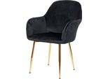Sedia Da Pranzo HWC-F18, Sedia Da Cucina, Design Retrò ~ Velluto Nero, Gambe Dorate