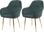 Set Di 2 Sedie Per Sala Da Pranzo HWC-F18, Sedia Da Cucina, Design Retrò ~ Verde Velluto, Gambe Dorate