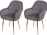 Set Di 2 Sedie Per Sala Da Pranzo HWC-F18, Sedia Da Cucina, Design Retrò ~ Grigio Velluto, Gambe Dorate