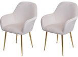 Set Di 2 Sedie Per Sala Da Pranzo HWC-F18, Sedia Da Cucina, Design Retrò ~ Velluto Bianco Crema, Gambe Dorate