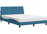 Vidaxl Letto Con Materasso "Hanko"" Blu 120X200 Cm In Velluto"