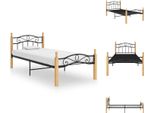 Vidaxl Struttura Letto In Metallo Nero E Legno Massiccio Di Quercia 100X200 Cm - Letti E Strutture Letto