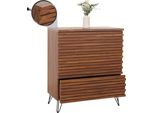 Cassettiera HWC-M49, Credenza Mobile Alta, Design 3D 3 Cassetti Mdf Metallo 94X80X45Cm ~ Aspetto Noce