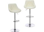 Set Di 2 Sgabelli Da Bar - Sgabello Da Bar Girevole - Girevole A 360° - Altezza Regolabile 84-106 Cm - Similcuoio - Poggiapiedi - Struttura In Acciaio Cromato - 100 Kg - Crema
