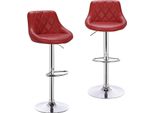 Set Di 2 Sgabelli Da Bar - Girevole - Altezza Regolabile 84-106 Cm - Similcuoio - Con Schienale - Poggiapiedi - Struttura Cromata - Rosso Vino