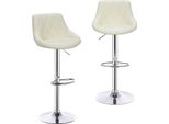 Set Di 2 Sgabelli Da Bar - Sgabello Da Bar Girevole - Altezza Regolabile, Pelle Finta, Poggiapiedi, 84-106 Cm, Seduta 35X38 Cm - Avorio