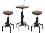 Set Tavolo Da Bar + 2X Sgabello Da Bar HWC-N23, Tavolo Da Bar Regolabile In Altezza Girevole In Ferro Industriale In Pelle Finta ~ Marrone-Nero