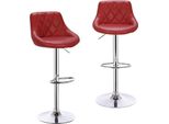 Set Di 2 Sgabelli Da Bar - Girevole A 360° - Altezza Regolabile 84-106 Cm - Similcuoio - Struttura Cromata Con Poggiapiedi - Portata 100 Kg - Rosso Vino