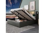 Letto Imbottito Flieks 160X200Cm Con Rete A Doghe, Letto A Molle Con Luce Di Lettura E Usb, Letto Matrimoniale Contenitore Letto Funzionale, Pu, Grigio