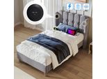 Letto Imbottito Flieks 90X200Cm Con Usb E Tipo C, Letto Per Ragazzi Letto Per Bambini Con Rete A Doghe, Letto Singolo Letto In Legno Letti Classici, Biancheria, Grigio