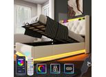 Letto Imbottito Flieks 90X200Cm Con Funzione Di Ricarica (Usb&Typ-C), Letto Giovanile Letto Singolo Letto Contenitore Con Led, Letto A Molle Idrauliche, Pu, Bianco