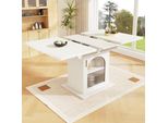 Tavolo Da Pranzo Rettangolare Flieks Tavolo Da Sala Da Pranzo Con Piano Allungabile, Tavolo Da Cucina Allungabile Con Armadio, Tavolo Con Ripiani Regolabili, Bianco
