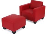 Poltrona Lounge Modulare Con Pouf Lyon, Pelle Finta ~ Rosso