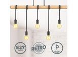 B.K.Licht 5 Lampada A Sospensione A Fiamma I Metallo E Legno I E27 I Nero Opaco I Lampada A Sospensione Vintage I Lampada A Sospensione Retrò I Senza Lampadina