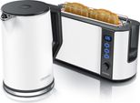 Set Per La Colazione Arendo, Bollitore Con Impostazione Della Temperatura, Acciaio Inox, 2200W, 1,5L + Tostapane 2 Fette, Fessura Lunga Tostapane 2 Fette, Fessura Lunga, 1000W, Bianco