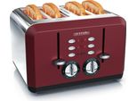 Tostapane Arendo A 4 Scomparti In Acciaio Inox Per 4 Fette, Fessure Di Tostatura Extra-Larghe, Facile Da Pulire, Rosso