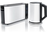 Set Da Colazione Arendo, Bollitore Con Impostazione Della Temperatura, Acciaio Inox, 2200W, 1,5L + Tostapane 2 Fette, Fessura Lunga Tostapane 2 Fette, Fessura Lunga, 1000W, Bianco Opaco