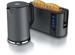 Set Da Colazione Arendo, Bollitore Con Impostazione Della Temperatura, Acciaio Inox, 2200W, 1,5L + Tostapane 2 Fette, Fessura Lunga Tostapane 2 Fette, Fessura Lunga, 1000W, Grigio