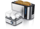 Set Da Colazione Arendo 2 Pezzi - Tostapane A 4 Fessure Lunghe, Cuociuova A 8 Fessure, Argento