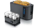 Set Da Colazione Arendo 2 Pezzi - Tostapane A 4 Fessure Lunghe, Cuociuova A 6 Fessure, Grigio