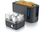 Set Da Colazione Arendo 2 Pezzi - Tostapane A 4 Fessure Lunghe, Cuociuova A 8 Fessure, Grigio