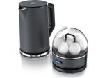 Arendo - Set Bollitore Elettrico Elegant Con Bollitore Per Uova Sevencook In Acciaio Inox Grigio, Bollitore Elettrico 1,5L 40° - 100°C Funzione Keep Warm, Bollitore Per Uova 1-7 Uova, Misurino