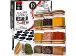 Deco Haus Barattoli Per Spezie Quadrati Con Etichette Per Spezie Set Da 10 - Set Di Barattoli Per Spezie Con Coperchio In Legno Set Di Barattoli Per Conservare Le Spezie Contenitori Per Spezie - Barattoli Per Spezie