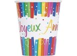 Unique Party - Tazza Monouso "Joyeux Anniversaire"", Confezione Da 8 Pezzi In Carta SG23941 (Taglia Unica) (Colorato)"