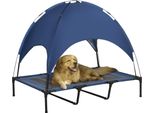 Pawhut Cuccia Per Cani Rialzata Con Tettoia, Cuccia Per Animali, Cuccia Per Cani Da Esterno Con Tettoia, Traspirante, In Tessuto Taffettà Per Campeggio Blu Scuro 122 X 92 X 108 Cm