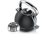 Bollitore Arendo Con Impostazione Della Temperatura, 1,7 L, 2200 W, Acciaio Inox Stile Vintage Retrò, Protezione Contro Il Surriscaldamento E L'ebollizione A Secco, Nero