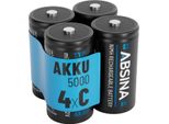 Absina 4 Batterie C Baby Lr 14 Ricaricabili 5000 Con Bassa Autoscarica - Batterie C Ricaricabili Nimh Con Min. 4500Mah E 1,2V