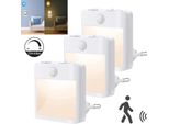 3 Pezzi Led Presa Luce Notturna Dimmerabile Sensore Crepuscolare Rilevatore Di Movimento Basso Consumo Energetico Camera Da Letto Soggiorno Corridoio Scale Del Seminterrato, Bianco Caldo
