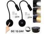 2 Pezzi Lampada Da Parete A Led Dimmerabile 3 Colori Di Luce, Lampada Da Lettura Braccio Flessibile, Lampada Da Parete Touch Connessione Usb 12-24V Interno Rv Camper Barca, Nero