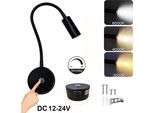 Lampada Da Parete A Led Dimmerabile A 3 Colori Di Luce, Lampada Da Lettura Braccio Flessibile, Lampada Da Parete Interruttore A Sfioramento Connessione Usb 12-24V Interno Rv Camper Barca, Nero